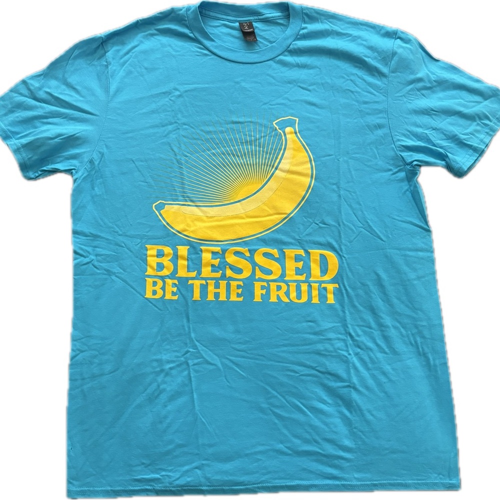 Anvil Large Tall Blue Tee with Blessed Be The Fruit Banana Graphic
